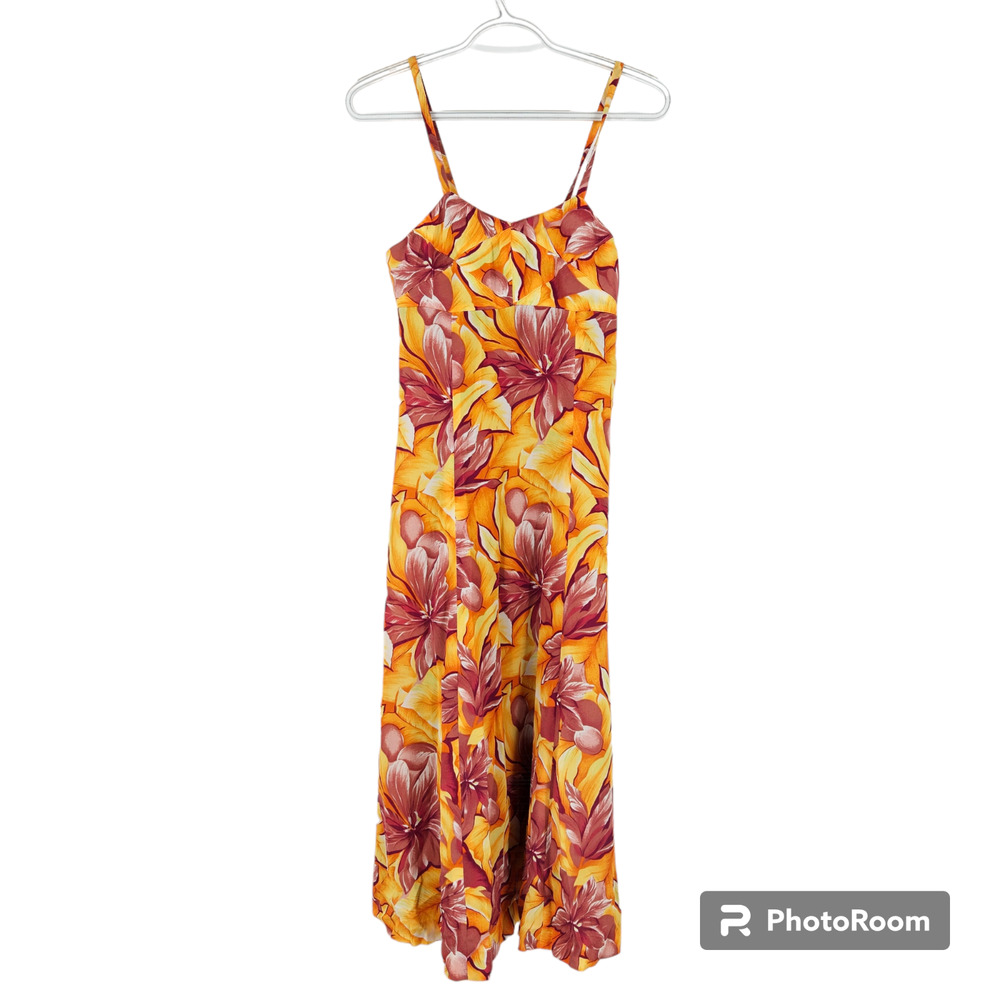 Vintage 70s Richmond Bros Dress Orange Red Floral Spaghetti Strap Hawaiian Sz S